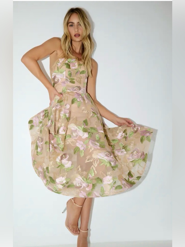 Helsi Noemi Embroidered Floral Strapless Cocktail Dress Lilac/Sage Size Xs Nwt